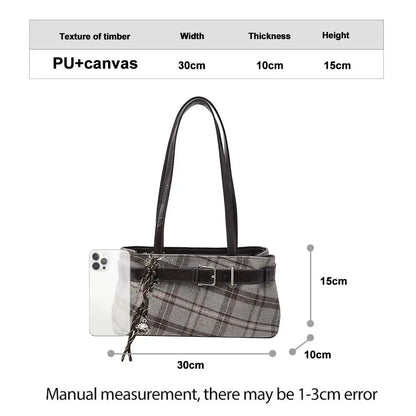 Fashion Karierte Umhängetasche mit Anhänger für Damen Retro Kleine Tragetasche Vielseitige und lässige Handtasche für Pendler