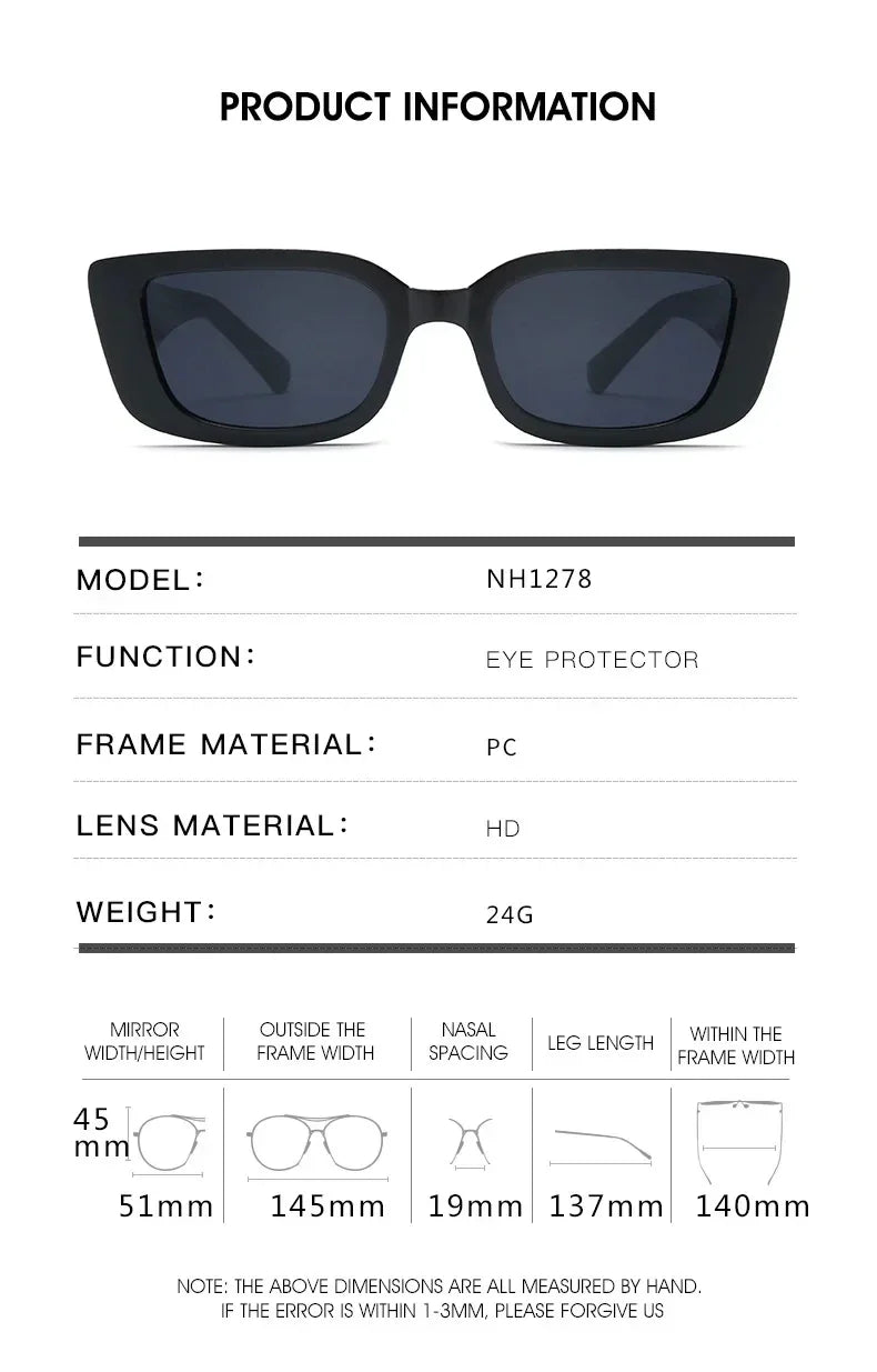 2025 Retro Rectangle Sunglasses for Women Luxury Vintage UV400 Protection V Suns Glasses Ladies Classic Black Square