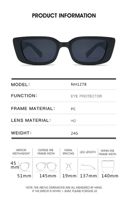 2025 Retro Rectangle Sunglasses for Women Luxury Vintage UV400 Protection V Suns Glasses Ladies Classic Black Square