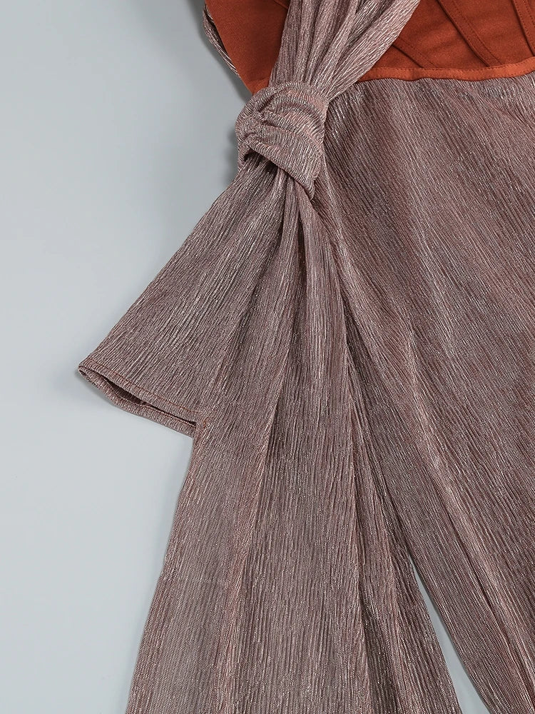 Sexy One-Shoulder Drapiertes Glitzer-Kleid Lang Damen Braun Korsett Glitzernd Rückenfrei Eng Anliegend Maxi-Kleider Abendgesellschaft Ballkleider