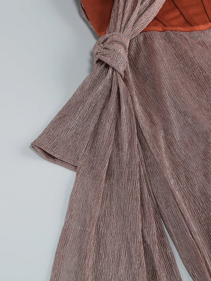 Sexy One-Shoulder Drapiertes Glitzer-Kleid Lang Damen Braun Korsett Glitzernd Rückenfrei Eng Anliegend Maxi-Kleider Abendgesellschaft Ballkleider