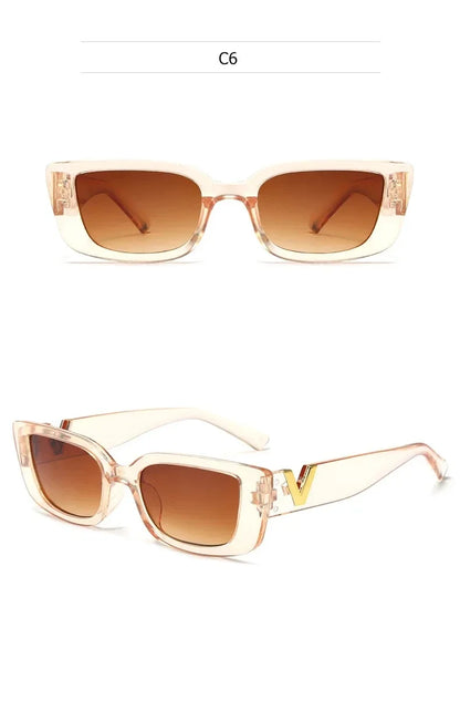 2025 Retro Rectangle Sunglasses for Women Luxury Vintage UV400 Protection V Suns Glasses Ladies Classic Black Square